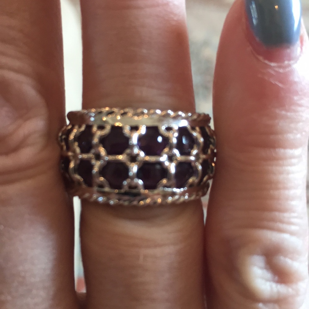 Beautiful wide sterling silver and amethyst ring